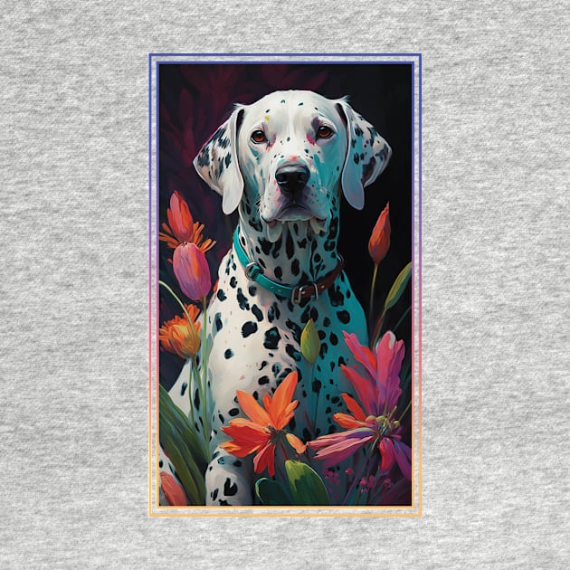 Dalmatian Dog Vibrant Tropical Flower Tall Digital Oil Painting Portrait 2 by ArtHouseFlunky